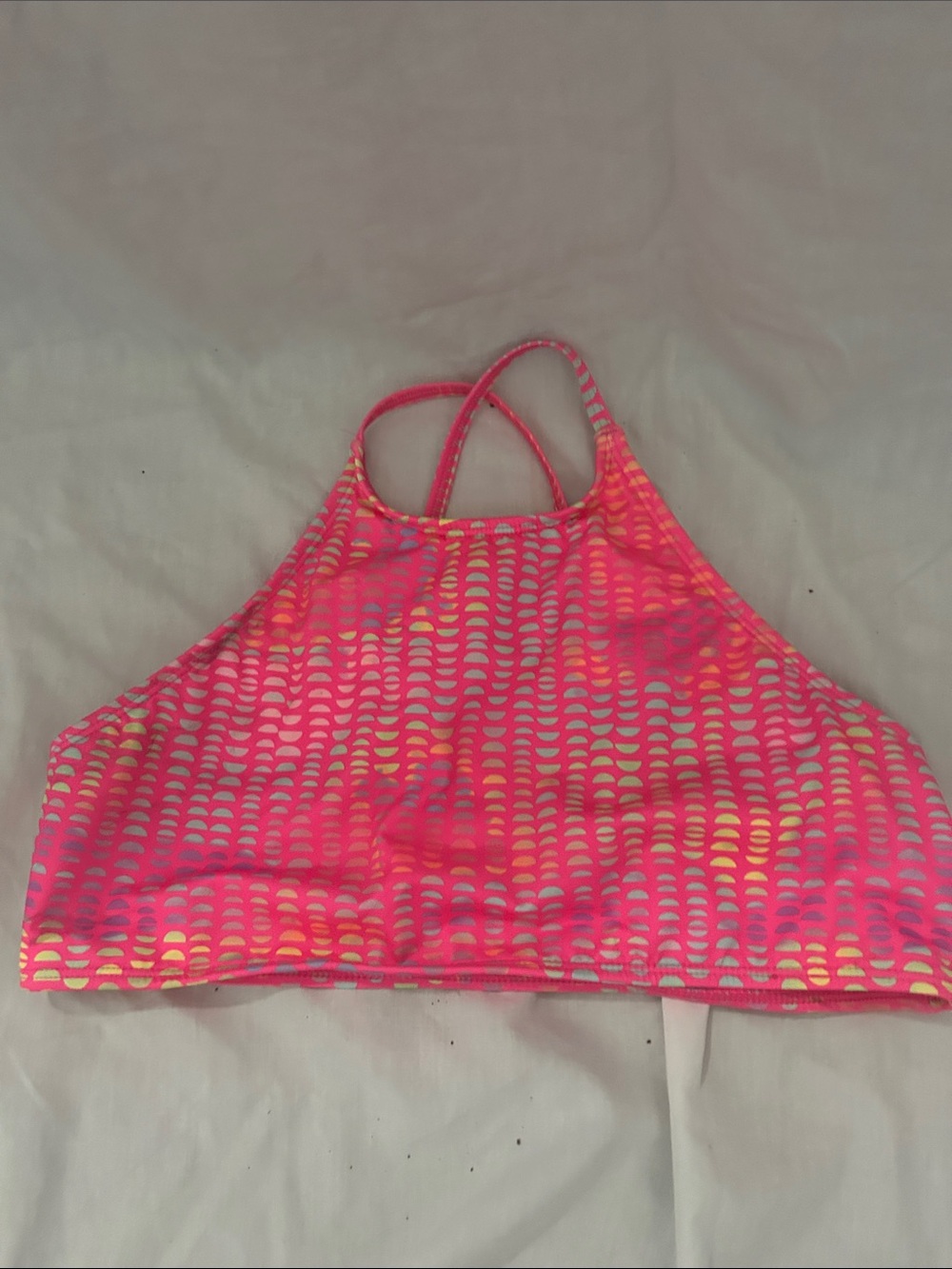 Girls High Neck Swim Top - Pink Multicolor